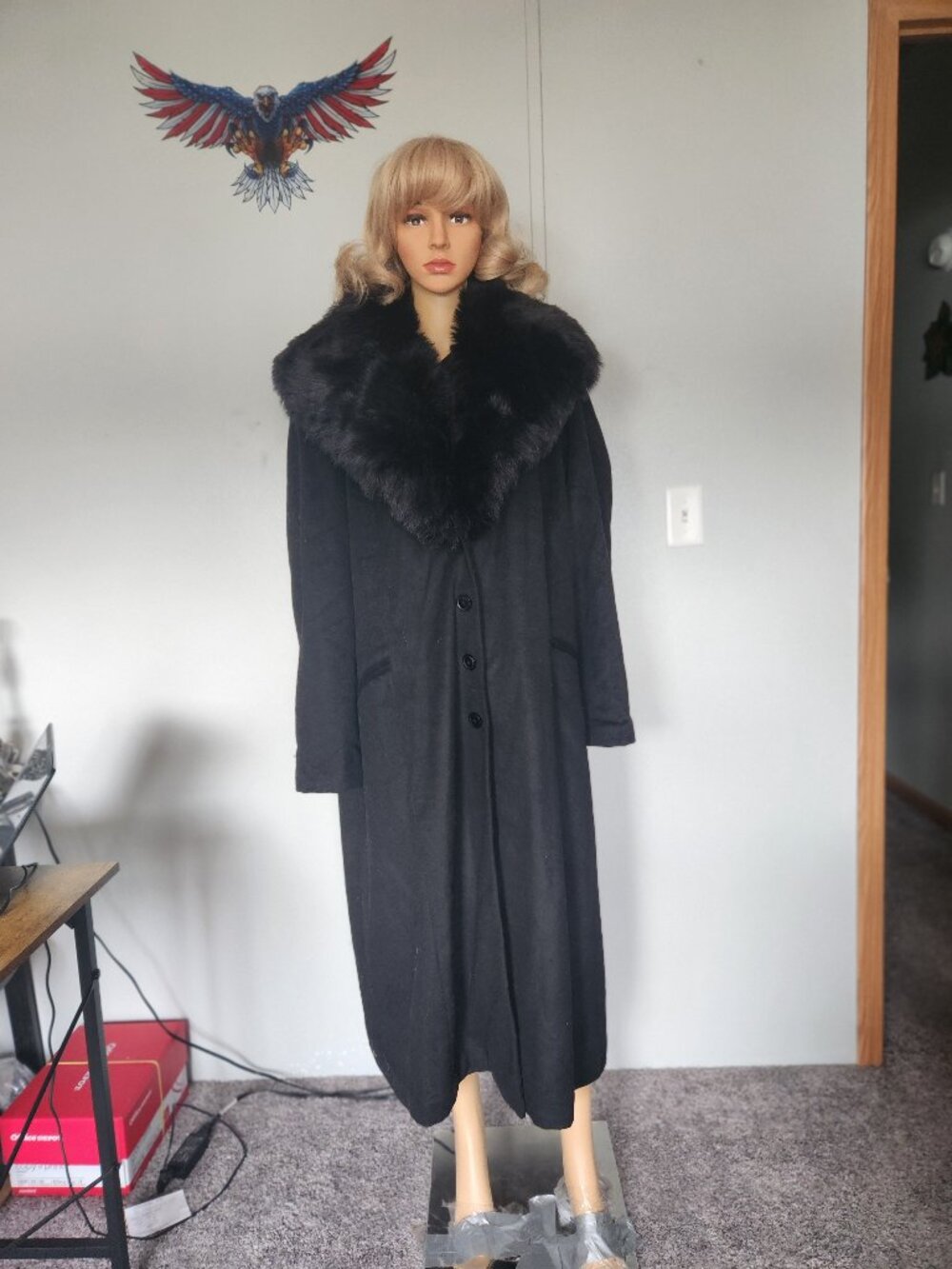 #804 24w black wool blend/ faux fur coat